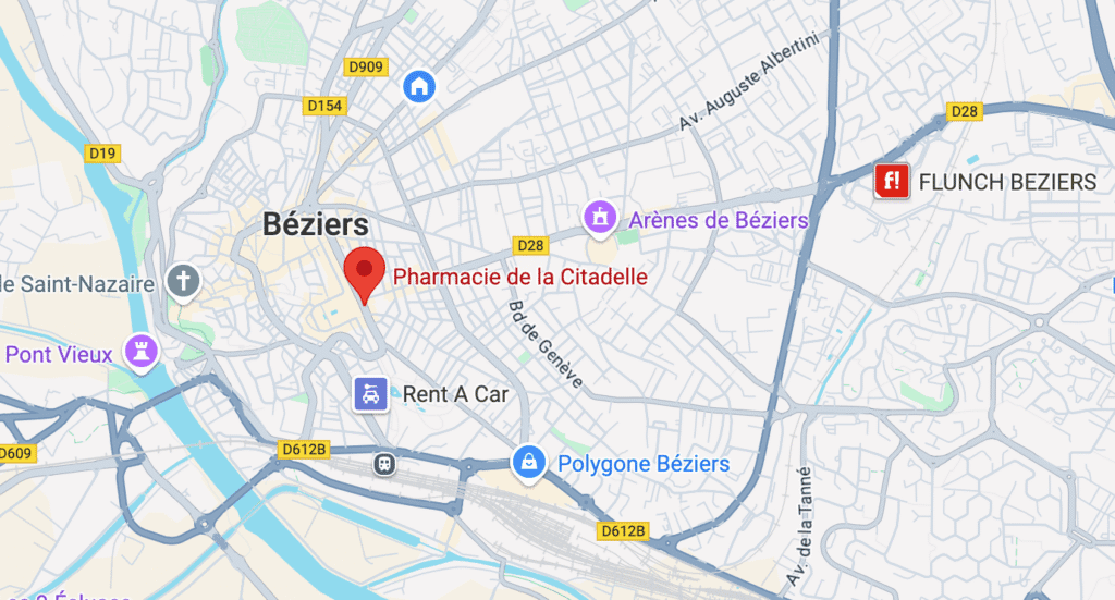 Carte Google map de la pharmacie de la citadelle à Béziers